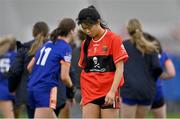 11 March 2023; Tao Behan of UCC after her side's defeat in the 2023 Yoplait Ladies HEC Lynch Cup Final match between ATU Donegal and UCC at University of Galway Connacht GAA Air Dome in Bekan, Mayo. Photo by Piaras Ó Mídheach/Sportsfile