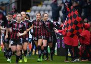 11 March 2023; Sarah Rowe of Bohemians, second from right, before the SSE Airtricity Women's Premier Division match between Bohemians and Shelbourne at Dalymount Park in Dublin. Photo by Tyler Miller/Sportsfile