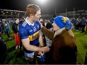 11 March 2023; Jason Forde of Tipperary is congratulated by his hurler maker Eddie Grant during the Allianz Hurling League Division 1 Group B match between Tipperary and Waterford at FBD Semple Stadium in Thurles, Tipperary. Photo by Stephen McCarthy/Sportsfile