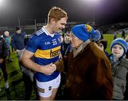 11 March 2023; Jason Forde of Tipperary is congratulated by his hurler maker Eddie Grant during the Allianz Hurling League Division 1 Group B match between Tipperary and Waterford at FBD Semple Stadium in Thurles, Tipperary. Photo by Stephen McCarthy/Sportsfile