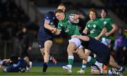 10 March 2023; Fintan Gunne of Ireland is tackled by Duncan Munn and Harris McLeod of Scotland during the U20 Six Nations Rugby Championship match between Scotland and Ireland at Scotstoun Stadium in Glasgow, Scotland. Photo by Brendan Moran/Sportsfile