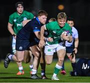 10 March 2023; Fintan Gunne of Ireland is tackled by Craig Davidson of Scotland during the U20 Six Nations Rugby Championship match between Scotland and Ireland at Scotstoun Stadium in Glasgow, Scotland. Photo by Brendan Moran/Sportsfile