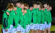 10 March 2023; The Ireland team line up for the national anthems before the U20 Six Nations Rugby Championship match between Scotland and Ireland at Scotstoun Stadium in Glasgow, Scotland. Photo by Brendan Moran/Sportsfile
