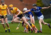 12 March 2023; Niall O'Connor of Antrim in action against Aaron Dunphy of Laois during the Allianz Hurling League Division 1 Group A match between Antrim and Laois at Corrigan Park in Belfast. Photo by Ramsey Cardy/Sportsfile