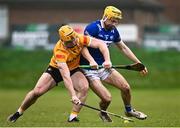 12 March 2023; Ian Shanahan of Laois in action against Michael Bradley of Antrim during the Allianz Hurling League Division 1 Group A match between Antrim and Laois at Corrigan Park in Belfast. Photo by Ramsey Cardy/Sportsfile