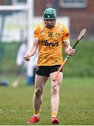 12 March 2023; Conal Cunning of Antrim celebrates at the final whistle after his sides victory in the Allianz Hurling League Division 1 Group A match between Antrim and Laois at Corrigan Park in Belfast. Photo by Ramsey Cardy/Sportsfile