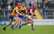 12 March 2023; Conor Whelan of Galway is tackled by John Conlon of Clare during the Allianz Hurling League Division 1 Group B match between Clare and Galway at Cusack Park in Ennis, Clare. Photo by Ray McManus/Sportsfile