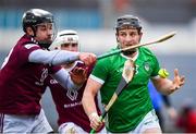 12 March 2023; Peter Casey of Limerick in action against Gary Greville of Westmeath during the Allianz Hurling League Division 1 Group B match between Westmeath and Limerick at TEG Cusack Park in Mullingar, Westmeath. Photo by Tyler Miller/Sportsfile