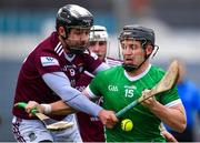 12 March 2023; Peter Casey of Limerick in action against Gary Greville of Westmeath during the Allianz Hurling League Division 1 Group B match between Westmeath and Limerick at TEG Cusack Park in Mullingar, Westmeath. Photo by Tyler Miller/Sportsfile