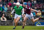 12 March 2023; Aaron Gillane of Limerick in action against Tommy Doyle of Westmeath during the Allianz Hurling League Division 1 Group B match between Westmeath and Limerick at TEG Cusack Park in Mullingar, Westmeath. Photo by Tyler Miller/Sportsfile