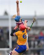 12 March 2023; Conor Cooney of Galway and Adam Hogan of Clare both fail to catch the sliotar during the Allianz Hurling League Division 1 Group B match between Clare and Galway at Cusack Park in Ennis, Clare. Photo by Ray McManus/Sportsfile