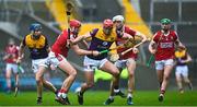 12 March 2023; Lee Chin of Wexford is tackled by Ciarán Joyce, left, and Luke Meade of Cork during the Allianz Hurling League Division 1 Group A match between Cork and Wexford at Páirc Ui Chaoimh in Cork. Photo by Eóin Noonan/Sportsfile