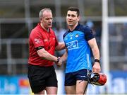 12 March 2023; Referee Johnny Murphy and Paddy Smyth of Dublin, who was sent off for a second yellow card late in the match, after the Allianz Hurling League Division 1 Group A match between Kilkenny and Dublin at UPMC Nowlan Park in Kilkenny. Photo by Piaras Ó Mídheach/Sportsfile