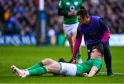 12 March 2023; Garry Ringrose of Ireland receives medical attention during the Guinness Six Nations Rugby Championship match between Scotland and Ireland at BT Murrayfield Stadium in Edinburgh, Scotland. Photo by Harry Murphy/Sportsfile