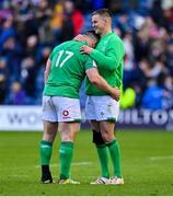 12 March 2023; Jonathan Sexton, right, and Cian Healy of Ireland celebrate after the Guinness Six Nations Rugby Championship match between Scotland and Ireland at BT Murrayfield Stadium in Edinburgh, Scotland. Photo by Brendan Moran/Sportsfile