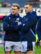 12 March 2023; Scotland players Finn Russell, right, and Stuart Hogg react after the Guinness Six Nations Rugby Championship match between Scotland and Ireland at BT Murrayfield Stadium in Edinburgh, Scotland. Photo by Brendan Moran/Sportsfile