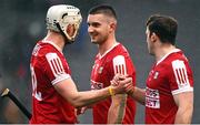 12 March 2023; Shane Kingston of Cork, centre, celebrate with teammates Shane Barrett, left, and Niall O’Leary after the Allianz Hurling League Division 1 Group A match between Cork and Wexford at Páirc Ui Chaoimh in Cork. Photo by Eóin Noonan/Sportsfile