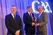 10 March 2023; Mikey Mahony of Ballygunner is presented with his 2022 AIB GAA Hurling Club Team of The Year award by AIB CMO Mark Doyle, left, and GAA Vice President John Murphy at the AIB Club Players Awards at Croke Park in Dublin. Photo by Ramsey Cardy/Sportsfile