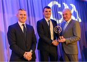 10 March 2023; Billy O'Keeffe of Ballygunner is presented with his 2022 AIB GAA Hurling Club Team of The Year award by AIB CMO Mark Doyle, left, and GAA Vice President John Murphy at the AIB Club Players Awards at Croke Park in Dublin. Photo by Ramsey Cardy/Sportsfile
