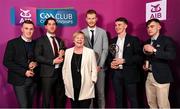 10 March 2023; Kilmacud Crokes chairperson Joan Keogh, with players, from left, Shane Cunningham, Andrew McGowan, Conor Ferris, Dara Mullin and Dan O'Brien at the AIB Club Players Awards at Croke Park in Dublin. Photo by Ramsey Cardy/Sportsfile