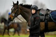 13 March 2023; Jockey Rachael Blackmore and Inthepocket on the gallops ahead of the Cheltenham Racing Festival at Prestbury Park in Cheltenham, England. Photo by Seb Daly/Sportsfile
