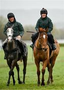 13 March 2023; State Man, right, with Sinead Walsh up, and Il Etait Temps, with Quentin Lecouer up, on the gallops ahead of the Cheltenham Racing Festival at Prestbury Park in Cheltenham, England. Photo by Seb Daly/Sportsfile