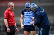 12 March 2023; Eoghan O'Donnell of Dublin receives medical attention for a hand injury during the Allianz Hurling League Division 1 Group A match between Kilkenny and Dublin at UPMC Nowlan Park in Kilkenny. Photo by Piaras Ó Mídheach/Sportsfile