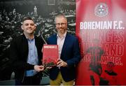 13 March 2023; Roderic O'Gorman TD, Minister for children, equality, disability, integration and youth, and James Flanagan, football social responsibility manager, Bohemian Football Club, left, during the launch of Bohemian FC's Football Social Responsibility and Community Strategy at the Mansion House in Dublin. Photo by Stephen McCarthy/Sportsfile