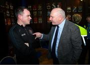 13 March 2023; James Conroy, player/coach with the Bohemians amputee team, with FAI President Gerry McAnaney, right, during the launch of Bohemian FC's Football Social Responsibility and Community Strategy at the Mansion House in Dublin. Photo by Stephen McCarthy/Sportsfile