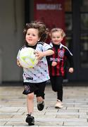 13 March 2023; Bran Hanley, age 4, from Cabra, and Bella Harte, age 4, from Chapleizod, during the launch of Bohemian FC's Football Social Responsibility and Community Strategy at the Mansion House in Dublin. Photo by Stephen McCarthy/Sportsfile