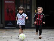 13 March 2023; Bran Hanley, age 4, from Cabra, and Bella Harte, age 4, from Chapleizod, during the launch of Bohemian FC's Football Social Responsibility and Community Strategy at the Mansion House in Dublin. Photo by Stephen McCarthy/Sportsfile