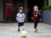 13 March 2023; Bran Hanley, age 4, from Cabra, and Bella Harte, age 4, from Chapleizod, during the launch of Bohemian FC's Football Social Responsibility and Community Strategy at the Mansion House in Dublin. Photo by Stephen McCarthy/Sportsfile