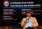 13 March 2023; Lucky Khambule, MASI co-ordinator and the group's co-founder, during the launch of Bohemian FC's Football Social Responsibility and Community Strategy at the Mansion House in Dublin. Photo by Stephen McCarthy/Sportsfile