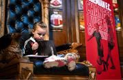13 March 2023; Bella Harte, age 4, from Chapleizod, during the launch of Bohemian FC's Football Social Responsibility and Community Strategy at the Mansion House in Dublin. Photo by Stephen McCarthy/Sportsfile