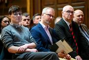 13 March 2023; Roderic O'Gorman TD, Minister for children, equality, disability, integration and youth, centre, during the launch of Bohemian FC's Football Social Responsibility and Community Strategy at the Mansion House in Dublin. Photo by Stephen McCarthy/Sportsfile