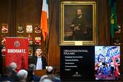 13 March 2023; James Flanagan, football social responsibility manager, Bohemian Football Club, during the launch of Bohemian FC's Football Social Responsibility and Community Strategy at the Mansion House in Dublin. Photo by Stephen McCarthy/Sportsfile