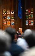 13 March 2023; Gemma Smith, head of programmes, Liverpool Football Club Foundation, during the launch of Bohemian FC's Football Social Responsibility and Community Strategy at the Mansion House in Dublin. Photo by Stephen McCarthy/Sportsfile