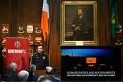 13 March 2023; Sean McCabe, head of climate justice & sustainability, Bohemian Football Club, during the launch of Bohemian FC's Football Social Responsibility and Community Strategy at the Mansion House in Dublin. Photo by Stephen McCarthy/Sportsfile