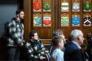 13 March 2023; Michael Daragh McAuley, community sport & wellbeing co-ordinator, North East Inner City area of Dublin, left, during the launch of Bohemian FC's Football Social Responsibility and Community Strategy at the Mansion House in Dublin. Photo by Stephen McCarthy/Sportsfile