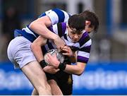 13 March 2023; Niall Fallon of Terenure College in action against Bernard White of Blackrock College during the Bank of Ireland Leinster Schools Junior Cup Semi Final match between Terenure College and Blackrock College at Energia Park in Dublin. Photo by Piaras Ó Mídheach/Sportsfile