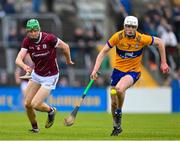12 March 2023; Cianan Fahy of Galway in action against Cian Galvin of Clare during the Allianz Hurling League Division 1 Group B match between Clare and Galway at Cusack Park in Ennis, Clare. Photo by Ray McManus/Sportsfile