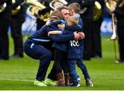 12 March 2023; Stuart Hogg of Scotland hugs his children Olivia, George and Archie before the Guinness Six Nations Rugby Championship match between Scotland and Ireland at BT Murrayfield Stadium in Edinburgh, Scotland. Photo by Brendan Moran/Sportsfile