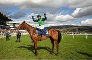 14 March 2023; Jockey Paul Townend celebrates on El Dabiolo after winning the Sporting Life Arkle Challenge Trophy Novices' Chase during day one of the Cheltenham Racing Festival at Prestbury Park in Cheltenham, England. Photo by Harry Murphy/Sportsfile