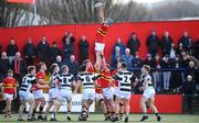 14 March 2023; Daniel Rock of Christian Brothers College wins possession in a lineout during the Munster Schools Senior Cup Final match between Christian Brothers College and Presentation Brothers College at Musgrave Park in Cork. Photo by Matt Browne/Sportsfile