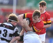 14 March 2023; Sam Loftus of Christian Brothers College is tackled by Thomas McCarthy and Michael O'Sullivan of Presentation Brothers College during the Munster Schools Senior Cup Final match between Christian Brothers College and Presentation Brothers College at Musgrave Park in Cork. Photo by Matt Browne/Sportsfile