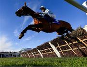 14 March 2023; Honeysuckle, with Rachael Blackmore up, jump the last, first time round, on their way to win the Close Brothers Mares' Hurdle during day one of the Cheltenham Racing Festival at Prestbury Park in Cheltenham, England. Photo by Seb Daly/Sportsfile