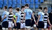 14 March 2023; Players from both side's shakes hands after the drawn Bank of Ireland Leinster Rugby Schools Junior Cup Semi Final match between Belvedere College and St Michael’s College at Energia Park in Dublin. Photo by Sam Barnes/Sportsfile
