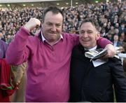 14 March 2023; Owner Kenneth Alexander and trainer Henry de Bromhead, right, after Honeysuckle won the Close Brothers Mares' Hurdle during day one of the Cheltenham Racing Festival at Prestbury Park in Cheltenham, England. Photo by Seb Daly/Sportsfile