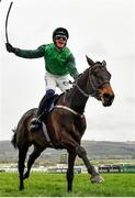 15 March 2023; Jockey Paul Townend celebrates on Impaire Et Passe on his way to winning the Ballymore Novices' Hurdle during day two of the Cheltenham Racing Festival at Prestbury Park in Cheltenham, England. Photo by Seb Daly/Sportsfile