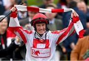 15 March 2023; Jockey Sam Twiston-Davies celebrates on The Real Whacker after winning the Brown Advisory Novices' Chase during day two of the Cheltenham Racing Festival at Prestbury Park in Cheltenham, England. Photo by Seb Daly/Sportsfile